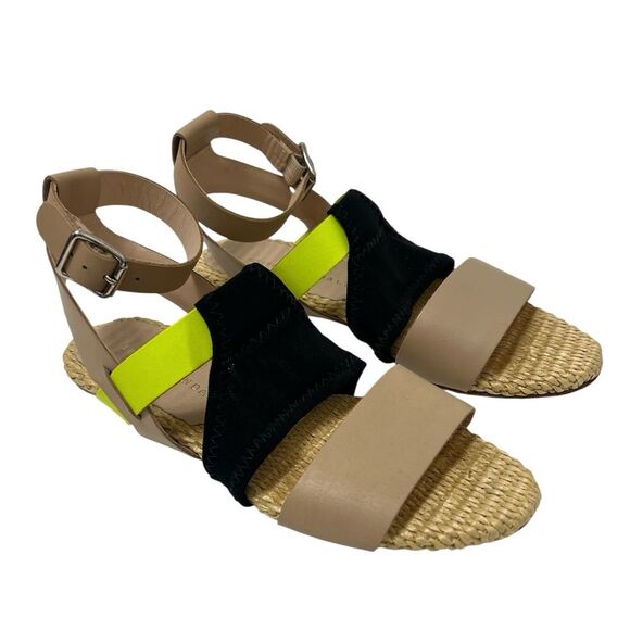 Loeffler Randall Fawn Ankle Strap Sandal Leather Raffia Size 6 - Picture 2 of 10